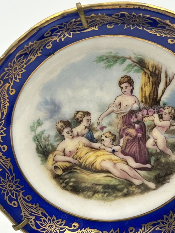 Trio of Singer Limoges Porcelain Mini Plates, Decorative Objects, Ceramic, Metal, Blue, Vintage (photo 4 of 13)