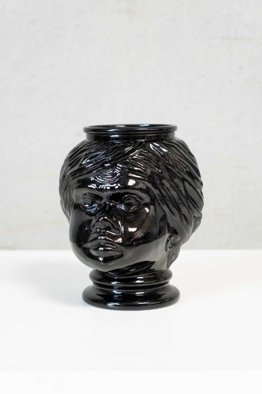 Decorative black glazed head vase