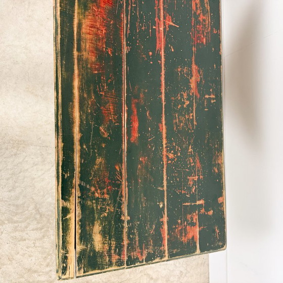 French Bistro table with green painted wooden top, Consoles, Metal, Rustic (photo 9 of 12)