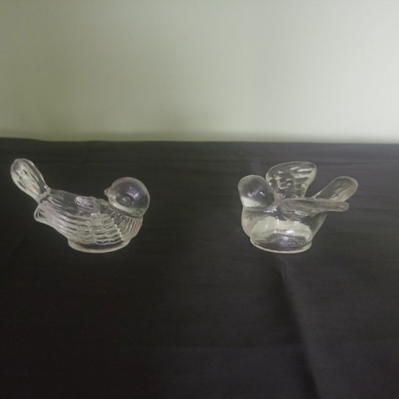 Image 1 of Uranium glass bird candlesticks Boyd -Parish)