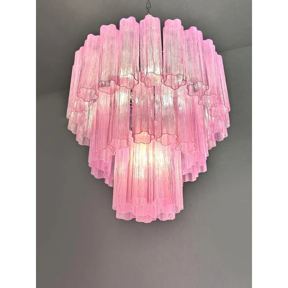 Image 1 of Lámpara de araña moderna de cristal de Murano Tronchi color fucsia.