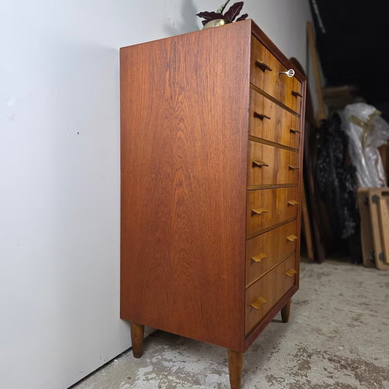 Vintage Danish Chest of drawers, teak 6 drawers 1960s Scandinavian, Wood, Brown (photo 13 of 19)