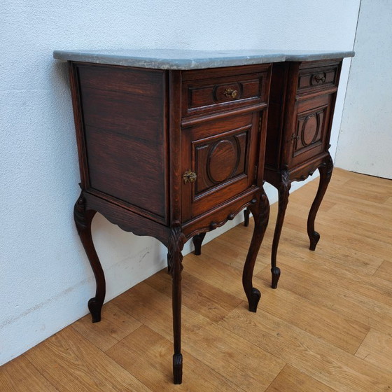 Image 1 of Vintage antique bedside tables with marble top