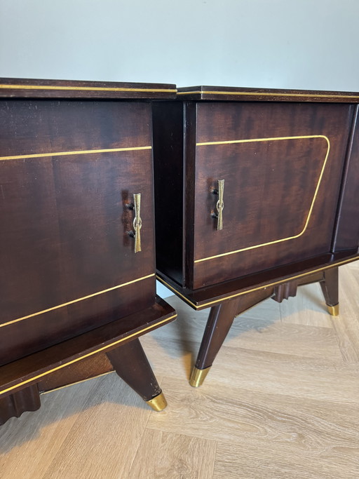 Vintage Art Deco walnut bedside tables set of 2