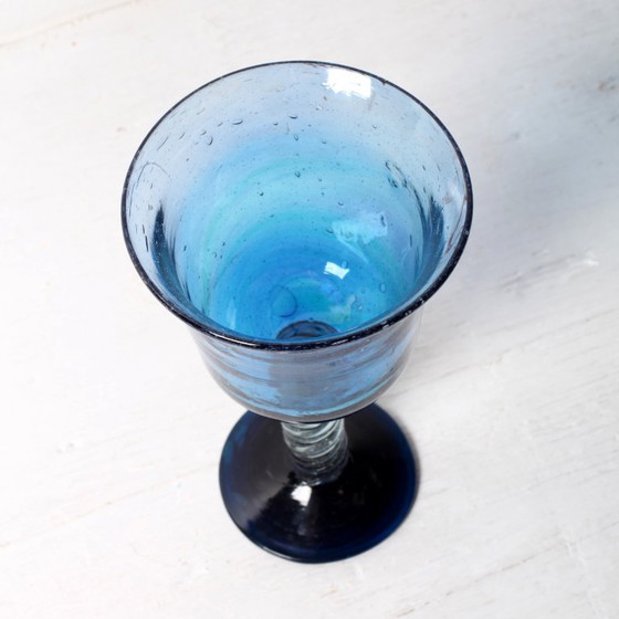 Vintage handgeblazen wijnglas met gedraaide steel van Murano-marmer / Zeldzaam wijnglas / Murano / Italië / (photo 4 of 9)