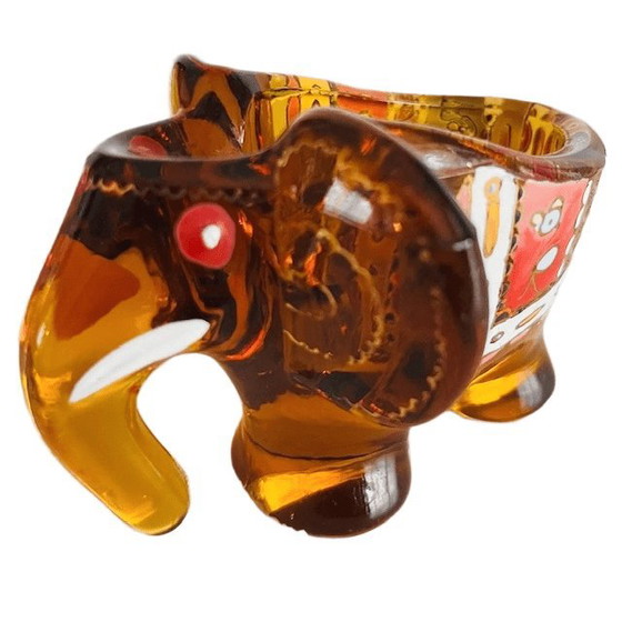 Image 1 of Vintage Moser Royo elephant amber glass enamel decorative pipe holder 1930s