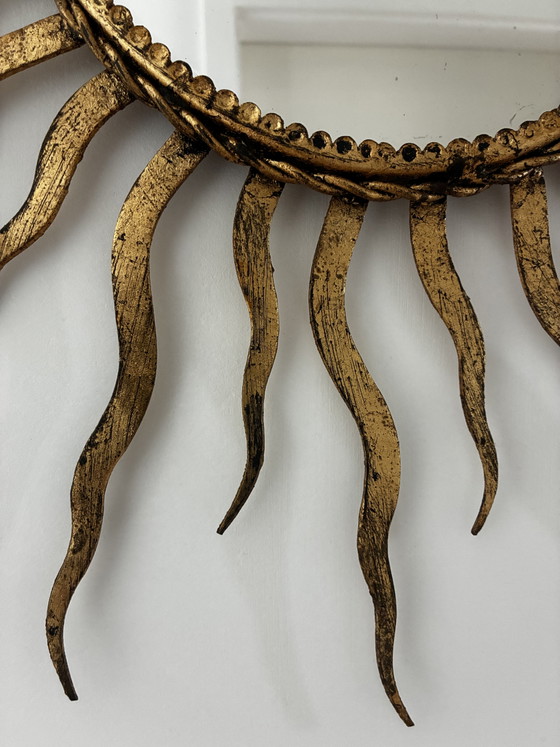Splendido Specchio Sole Vintage in Ferro Dorato – Anni '50 – Mid-Century Modern – Glass, Iron (photo 3 of 5)