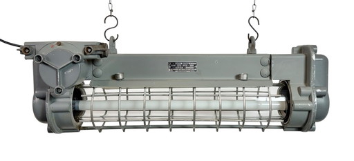 Grijze industriële hanglamp met buisconstructie van Elektrosvit, jaren 70.
