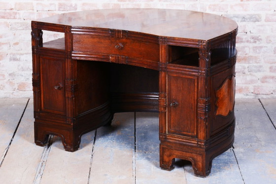 Restored Cubistic Writing Desk, Oak, Walnut, Revived Polish, Czech, 1910s – Metal, Wood (photo 6 of 21)