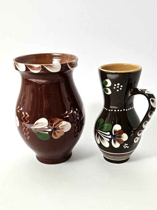 Brocche in ceramica ungherese Sarospataki | Set di 2 brocche in ceramica vintage di Sarospatak, Ungheria