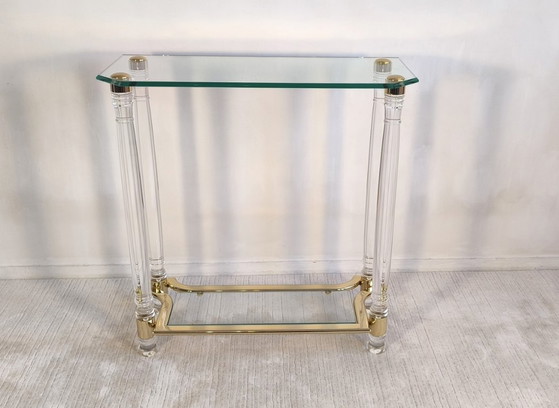 😍✨ Very Beautiful Vintage 80s Roméo Réga Console - Altuglas, Brass & Beveled Glass ✨😍 – Romeo Rega (photo 2 of 19)