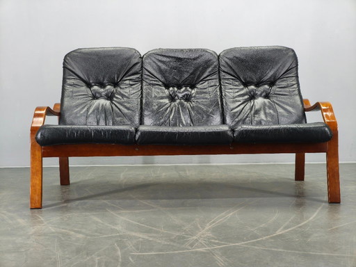 Scandinavian Leather Sofa in the Style of Alvar Aalto, 1970s