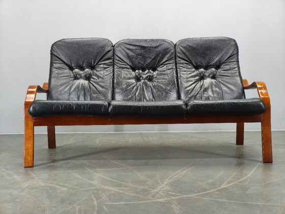 Image 1 of Scandinavian Leather Sofa in the Style of Alvar Aalto, 1970s