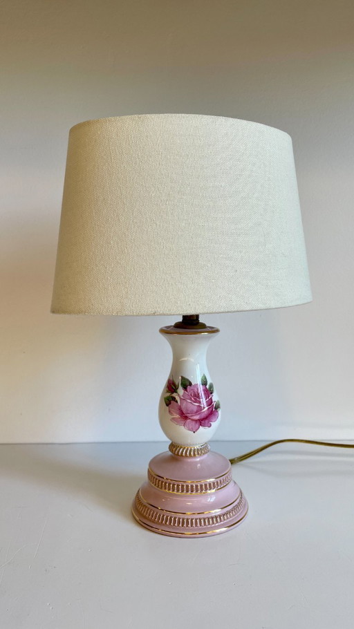 Ceramic Lamp, Italy, Roses and Gold