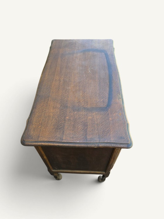 Small Art Nouveau Glass-Fronted Buffet in Oak and Leaded Glass – Cabinets, Wood (photo 5 of 5)