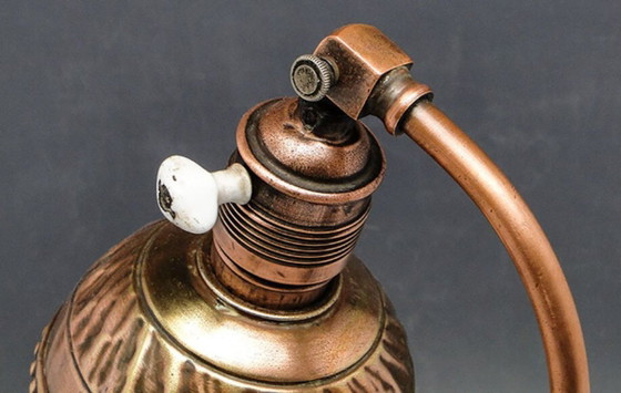 Art Nouveau Copper Table Lamp, Germany, Early 20th Century – Ceramic (photo 11 of 13)