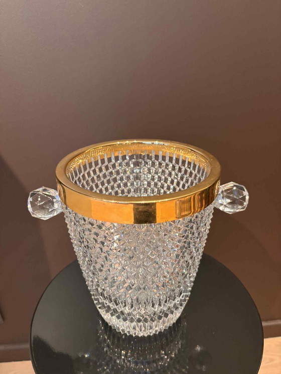 Image 1 of Vintage French Crystal Champagne Bucket, Golden Rim