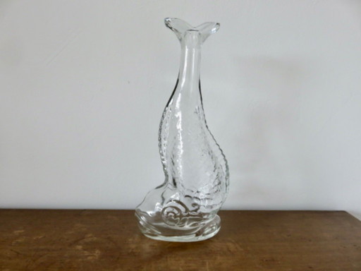 Transparent glass "fish" bottle, 70s, vintage, France