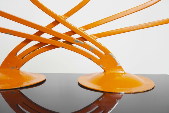 Image 1 of  1970s Orange Candelabra Large Metal Sculptural Mid Century Retro Candle Holder Space Age Statement Centrepiece 