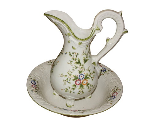 Antieke keramische wasset – kan en kom – decoratieve objecten, Ceramic (photo 2 of 6)