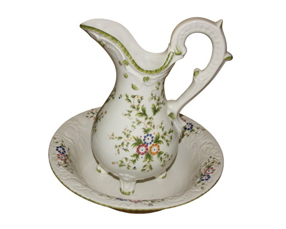 Antieke keramische wasset – kan en kom – Decoratieve objecten, Ceramic (photo 2 of 6)