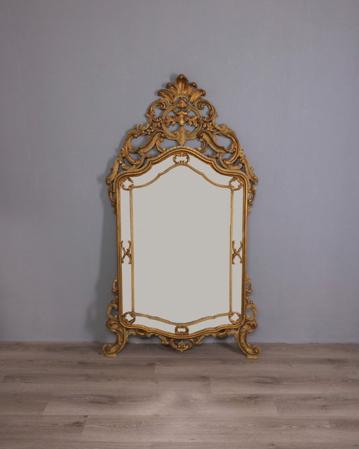 EARLY 20TH CENTURY BAROQUE STYLE GILDED WOOD WALL MIRROR