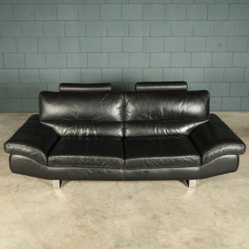 LaNouva seating area – three-seater sofa with loveseat – black leather