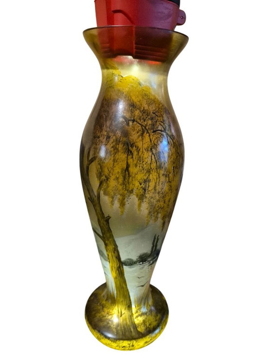 Paire de vases en verre peints à la main, Michel Nancy, Marron, Art Nouveau (photo 22 sur 23)