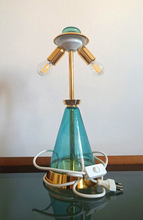 Image 1 of Murano Large Table Lamp Sylcom H 44 cm / 2 Lights Emerald Color New