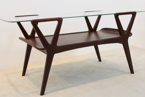 Scandinavische Teak salontafel met origineel glazen blad