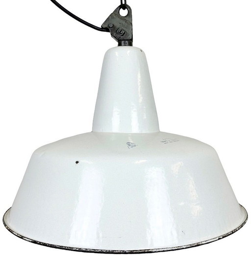 Large Industrial White Enamel Factory Pendant Lamp from Zaos, 1960s