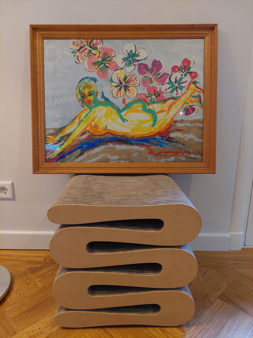 Hans Ittmann Gemälde „Weiblicher Akt mit Blumen“.