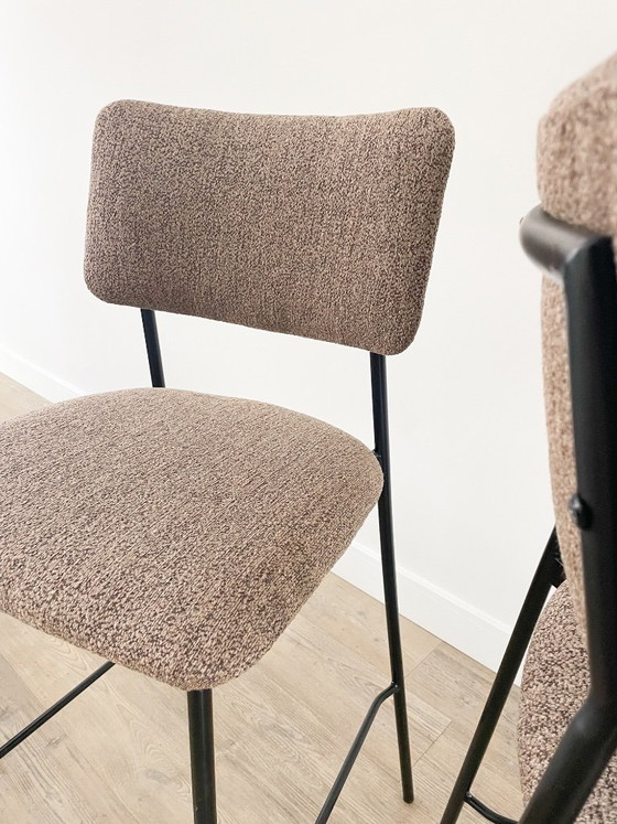 Image 1 of Reupholstered bar stool - brown bouclé - 2 pieces