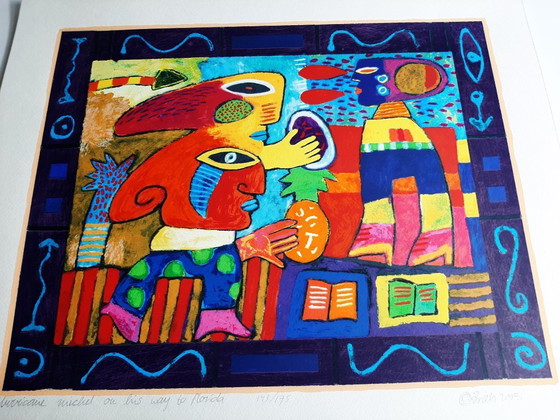 Image 1 of Clemens Briels, Serigrafía, Título, El huracán Michel se dirige a Florida