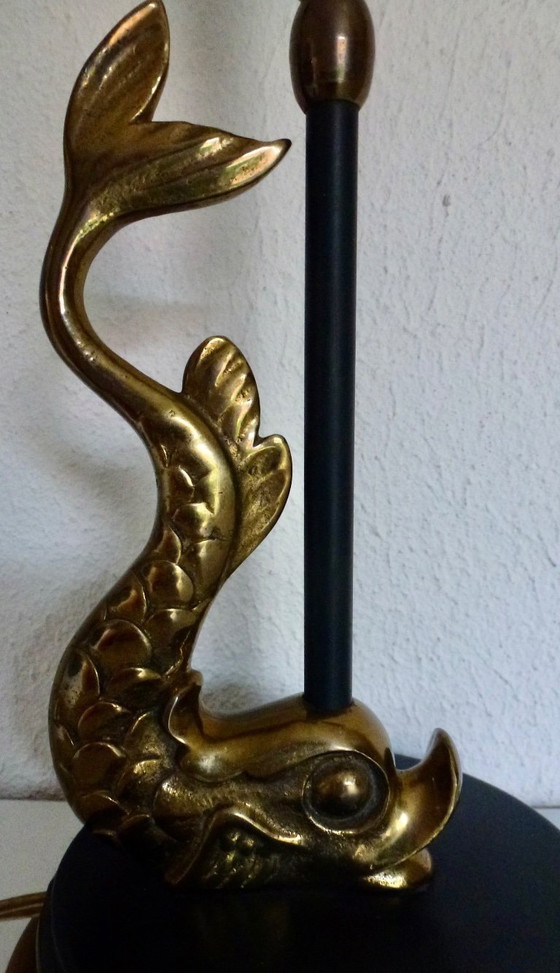 Image 1 of Table lamp with brass fish (Koi Carp), Hollywood Regency style.
