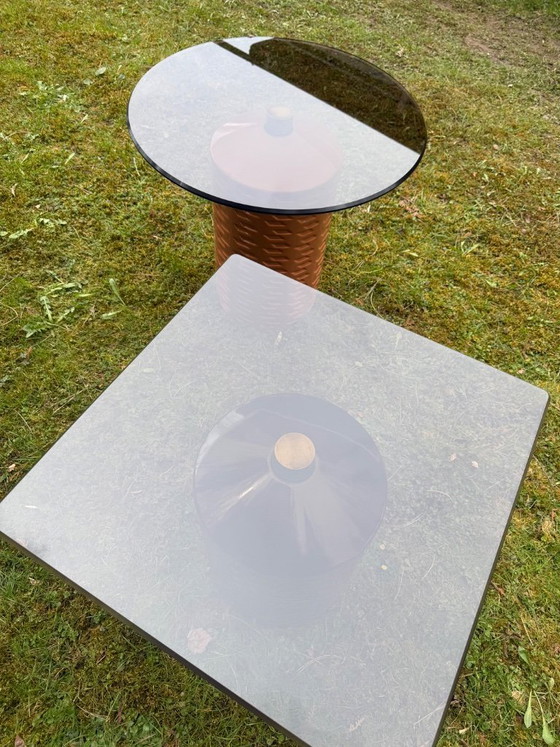 Image 1 of Mesa auxiliar Potocco Italy “Hishi” – Cristal y cerámica (Melocotón) – Diseño clásico – Como nueva