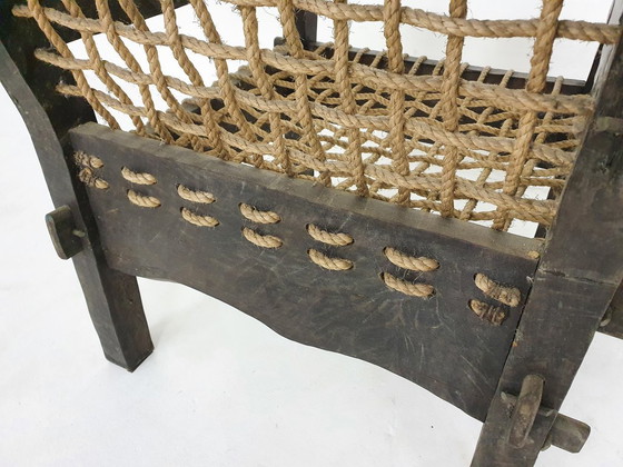 Sillón único de roble macizo y cuerda, Países Bajos, década de 1960. – Sillones, Cotton, Wood (photo 10 of 11)