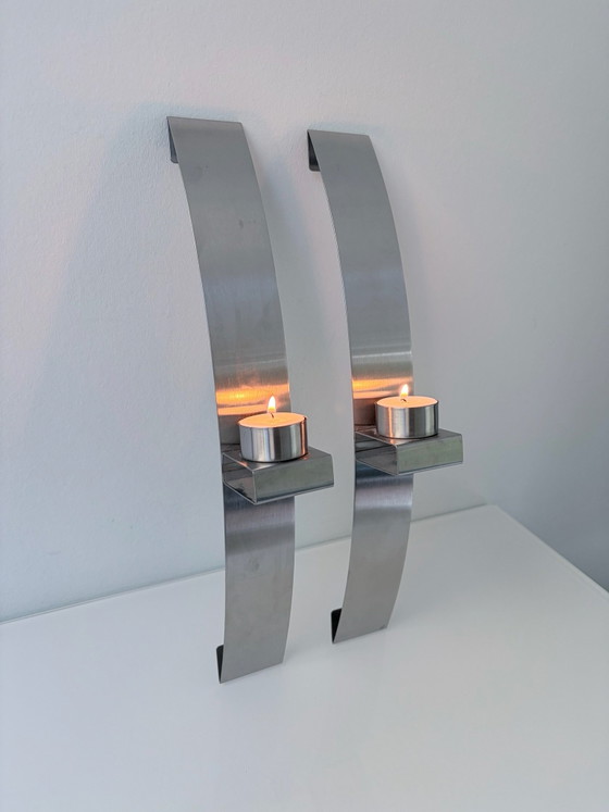 Set di 2 candelieri da parete / vasi da parete in acciaio inossidabile design – Decorazioni murali, rvs (photo 3 of 15)