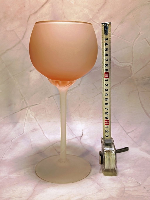 XXL Vintage Pink Italian Frosted Crystal Glass circa 1970 ( Empoli / Murano ) UV Reactive