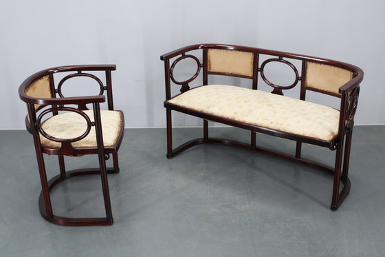 Image 1 of Beukenhouten bank en stoel