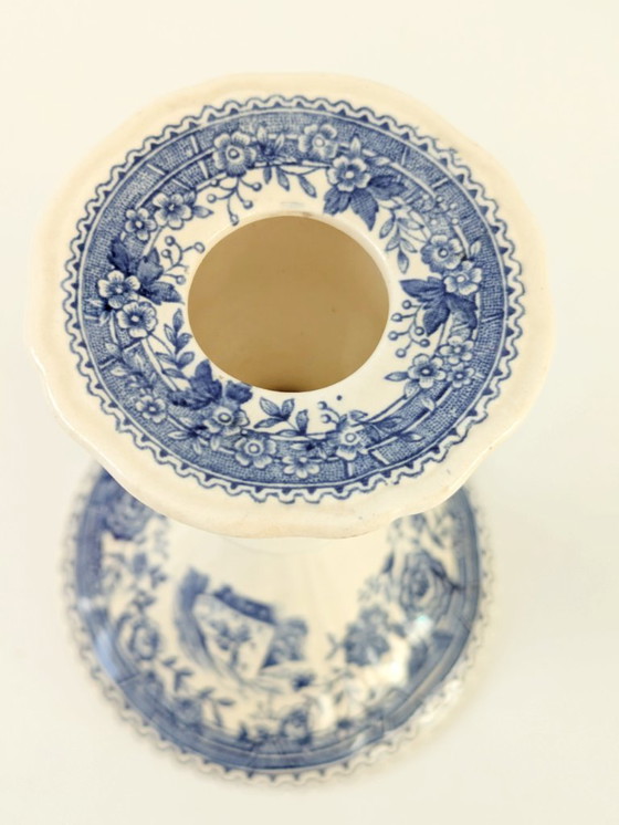 Image 1 of Set of 2 Antique Villeroy & Boch Burgenland Candleholders | Blue Saar Transferware (1913–1947)