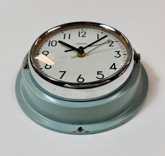 Horloge murale Citizen bleue vintage pour navires, années 1970, Pendules, Métal, Verre (photo 6 sur 15)