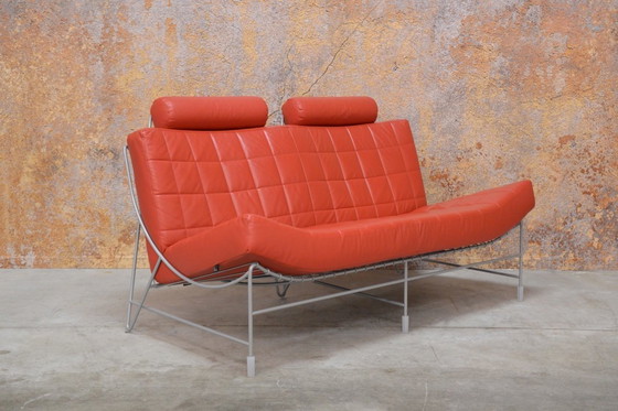 Image 1 of Red leather Leolux Volare design two-seater sofa