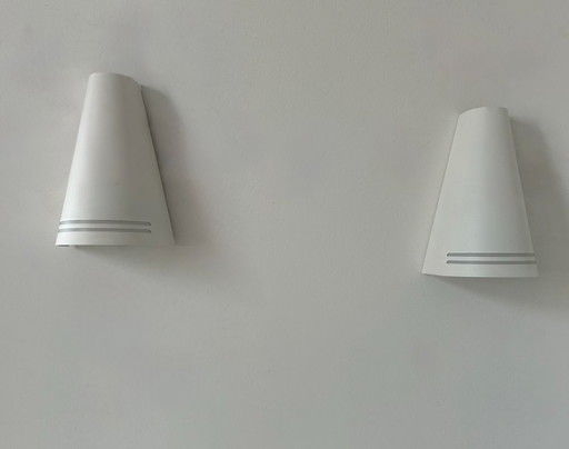 Pair of wall lights in matt white metal, Netherlands, 1980