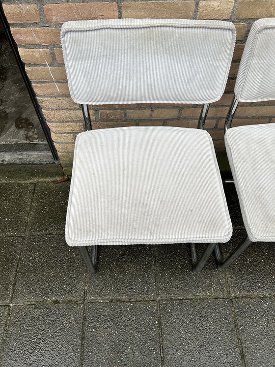 Image 1 of 6 Light Gray Ribbed Fabric Chairs with Chrome Tubular Frame