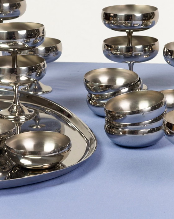 Image 1 of 24 tazze da portata vintage AMC in acciaio inossidabile con vassoio ovale