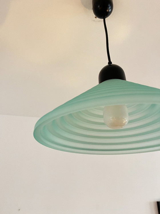 Image 1 of Suspension vintage en verre alvéolé vert turquoise, style postmoderne des années 1980
