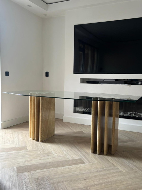 Image 1 of Postmodern travertine dining table – 1970s style