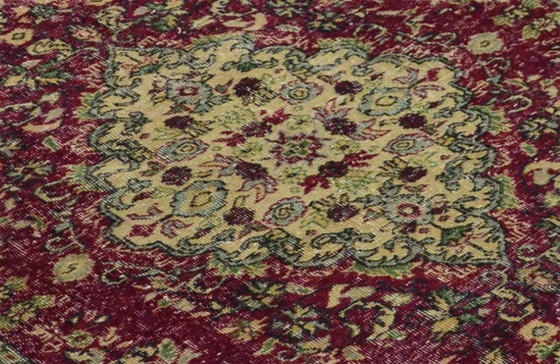 Vintage Turkish Oushak Rug 254 × 130 cm – Burgundy Medallion Wool Rug – Rugs & carpets (photo 6 of 10)