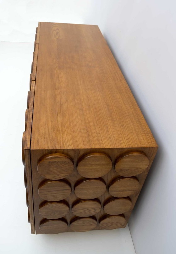 Image 1 of Brutalist Italian Chestnut Wood and Brass Bar Cabinet, 1970s
